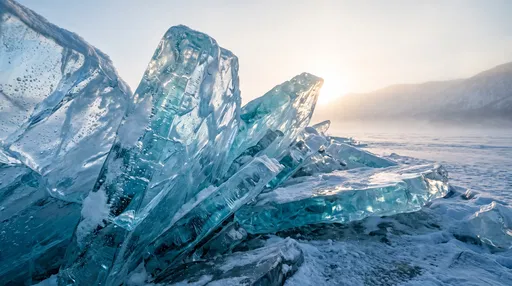 Glowing Blue Ice Hummocks on Frozen Lake