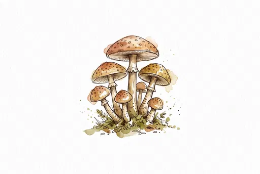 Watercolor and Ink Woodland Mushroom Cluster