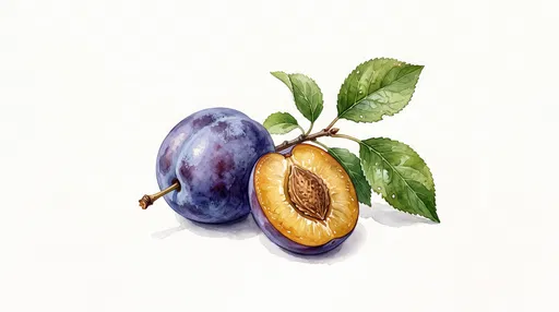 Botanical Watercolor Illustration of Fresh Plums