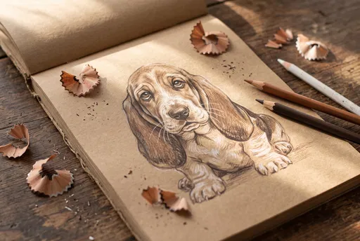 Basset Hound Sketch on Craft Paper