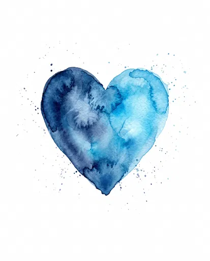 Indigo and Cerulean Watercolor Heart