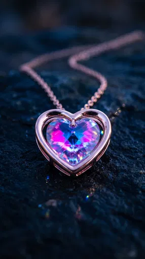 Rose Gold Iridescent Heart Pendant Necklace