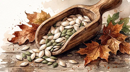 Watercolor Wooden Scoop with Pumpkin Seeds