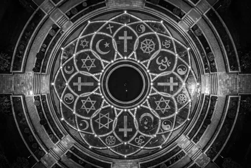 Monochrome Aerial Plaza With Religious Symbols