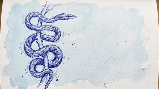 Blue Ballpoint Pen Vine Snake Sketch