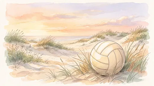 Watercolor Volleyball in Coastal Dune Grass