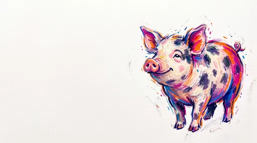 Colorful Oil Pastel Spotted Pig Illustration