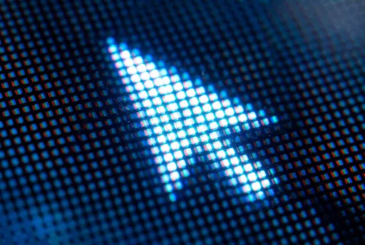Macro Glowing Digital Cursor on Pixel Screen
