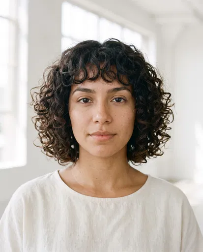 Portrait of Woman with Curly Bob