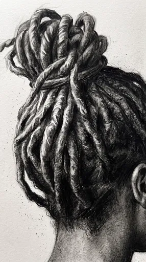 Charcoal Sketch of Dreadlocks in High Bun