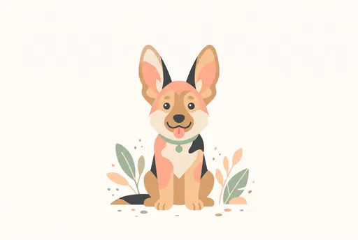 Cute Flat Vector German Shepherd Puppy
