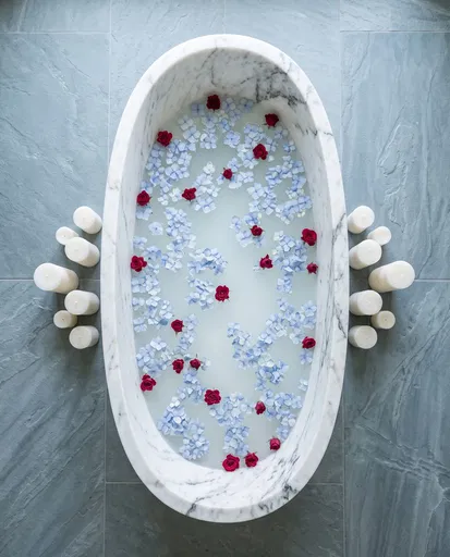 Top View of Luxury Floral Marble Bath