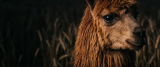 Low-Key Close-Up Portrait of Brown Alpaca