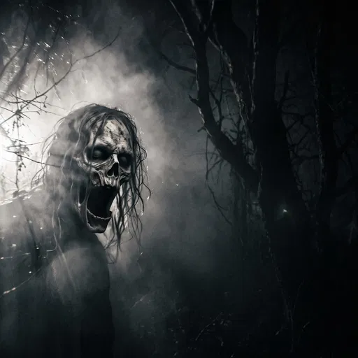 Screaming Ghoul in Foggy Dark Forest