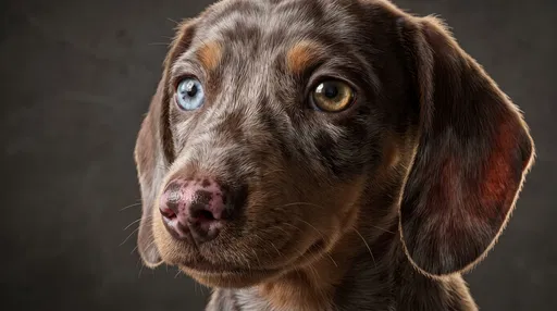 Dapple Dachshund Puppy Portrait with Heterochromia