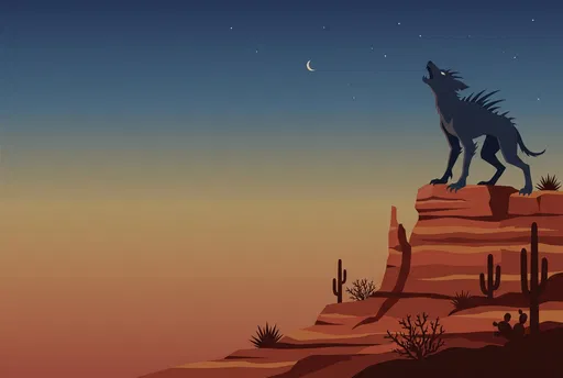 Chupacabra Howling on Desert Mesa at Twilight