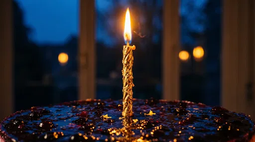 Ornate Gold Candle on Dark Berry Cake