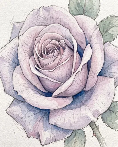 Watercolor and Graphite Lilac Rose Illustration
