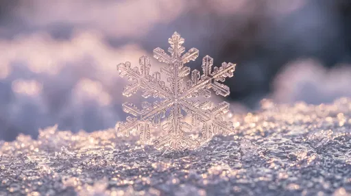 Macro Snowflake on Frozen Surface