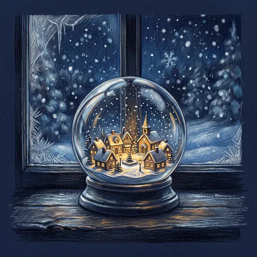 Glowing Snow Globe Colored Pencil Illustration