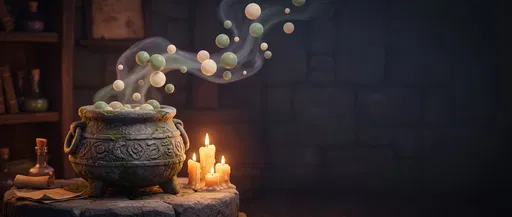 Stone Cauldron With Floating Bubbles and Candles