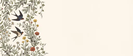 Botanical Wildflower Border With Swallows