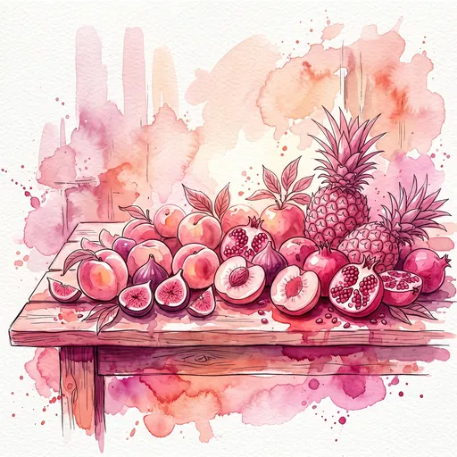 Pink Watercolor Fruit Table Illustration