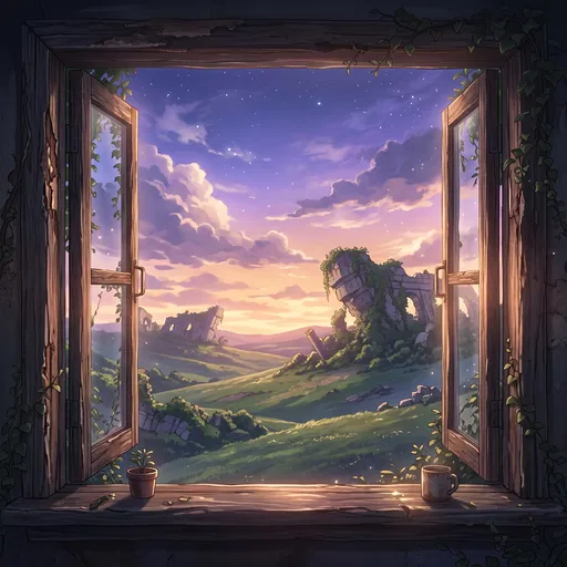 Anime Window View of Twilight Ruins
