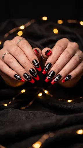 Black and Red Valentine Coffin Nail Art