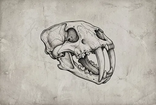 Vintage Stippled Saber-Tooth Tiger Skull Illustration