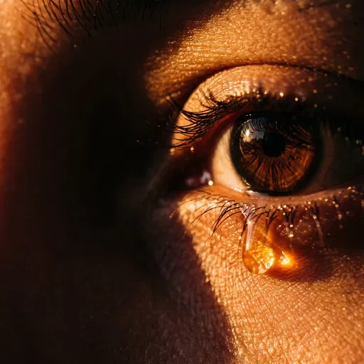 Macro Brown Eye With Golden Tear