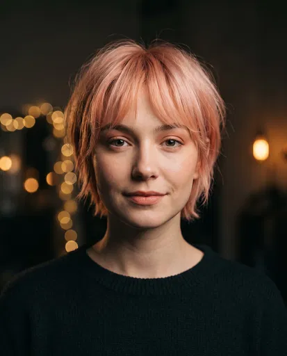 Woman With Peach Pink Pixie Cut