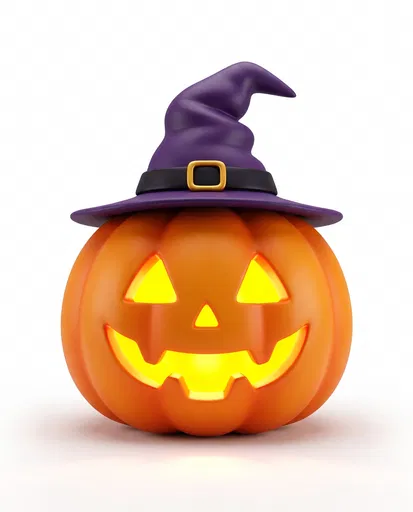 3D Halloween Pumpkin With Witch Hat