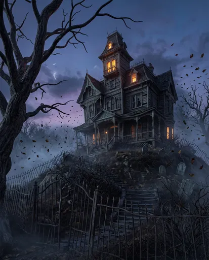 Haunted Victorian Mansion on Hill at Twilight