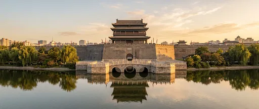 Ancient Chinese City Gate at Sunset