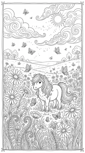 Shetland Pony in Meadow Coloring Page