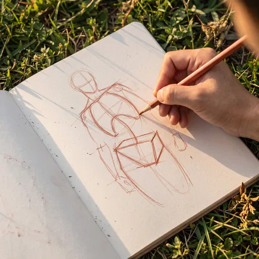 Hand Sketching Figure Outdoors in Sunlight