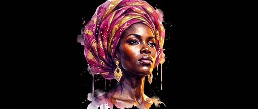Watercolor Portrait of Woman in Headwrap