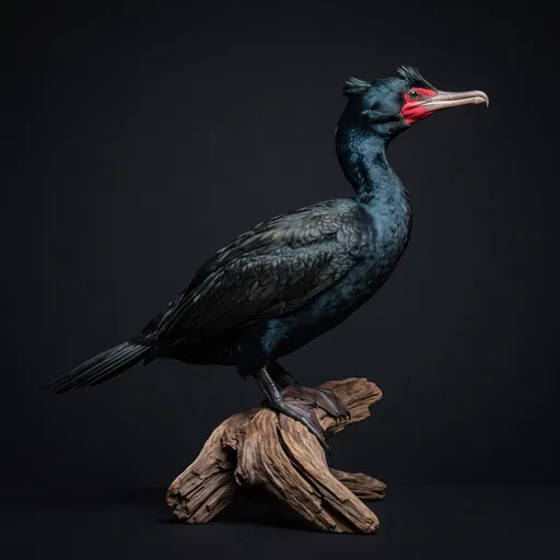 Red-Faced Cormorant on Driftwood Studio Portrait