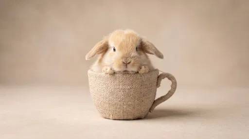 Fawn Lop Bunny in Woven Teacup