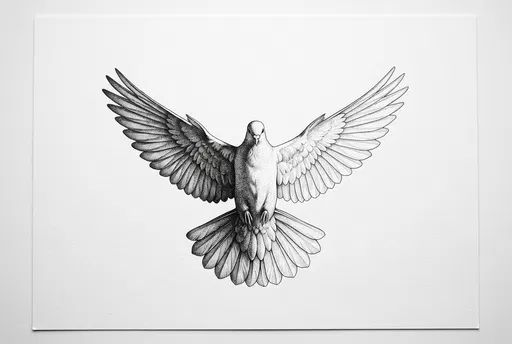 Stippled Ink Drawing of Flying Dove