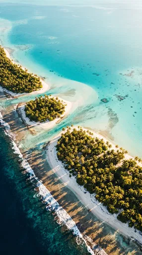 Aerial View of Tropical Atoll and Lagoon