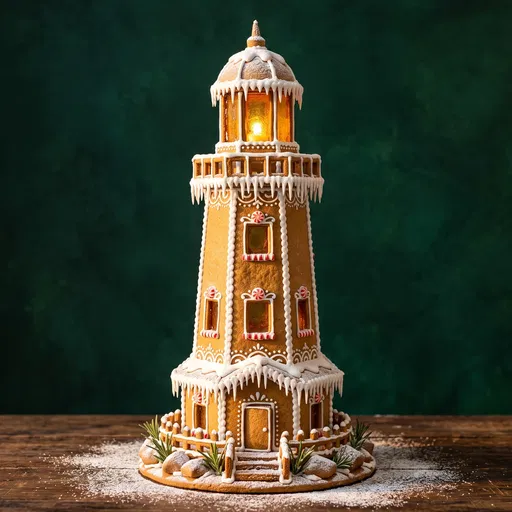Detailed Gingerbread Lighthouse with Glowing Lantern