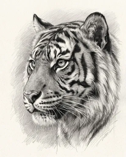 Detailed Graphite Pencil Portrait of a Tiger