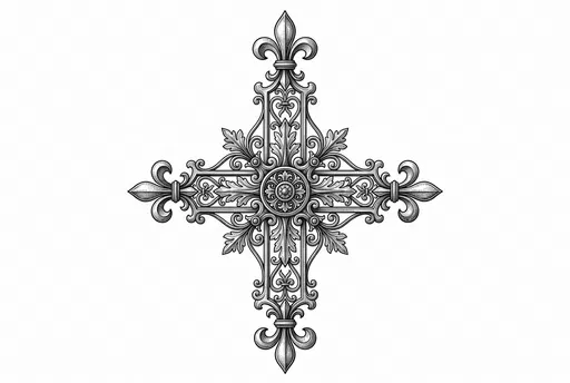 Ornate Vintage Gothic Cross Line Art