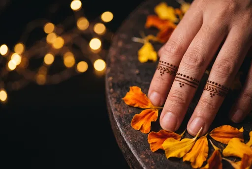 Minimalist Henna Finger Bands With Marigold Petals