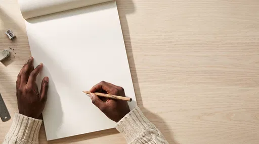 Overhead Hands with Pencil and Blank Sketchpad