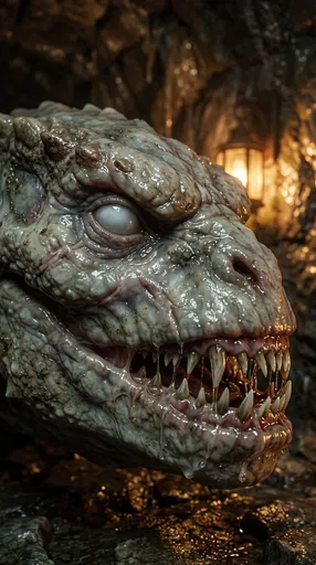 Pale Blind Reptilian Monster in Cave
