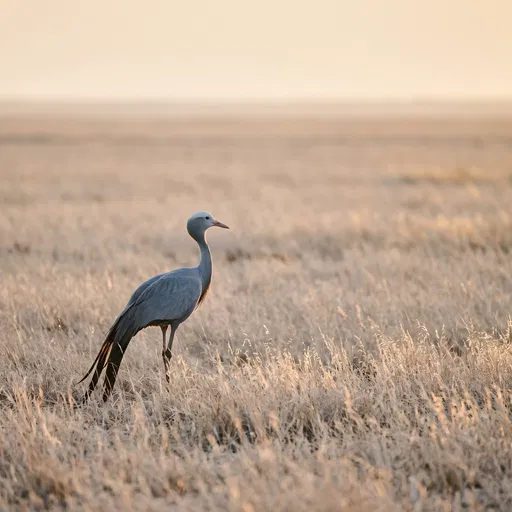 Blue Crane in Golden Grassland