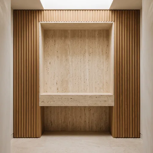 Minimalist Travertine and Wood Architectural Niche